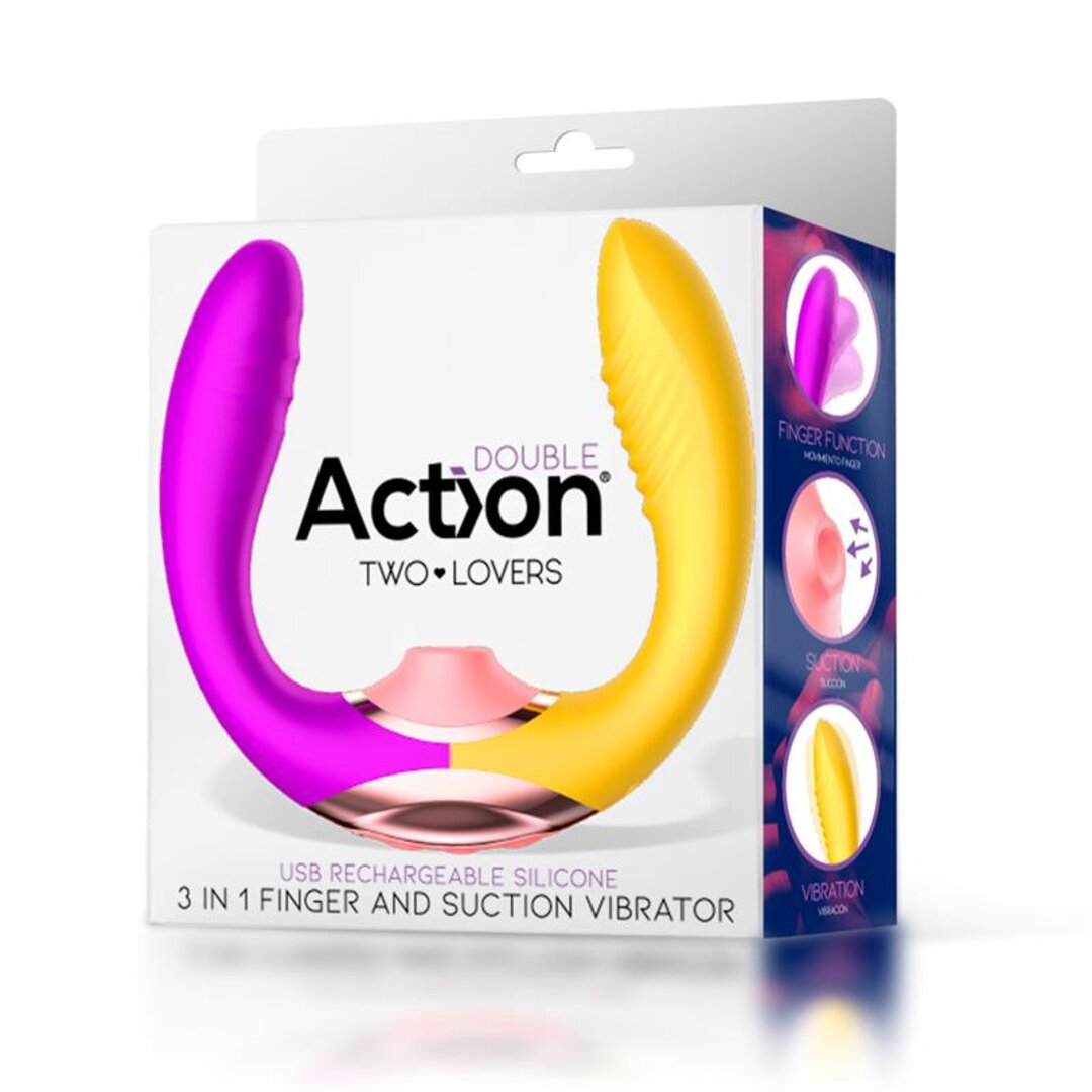 ACTION TWO LOVERS COUPLES VIBE 3 IN 1 WITH FINGER AND SUCTION TONGUE USB