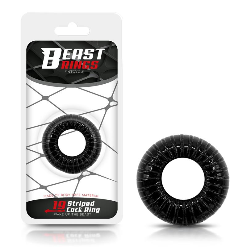 BEAST RINGS COCK RING SUPER FLEXIBLE AND RESISTANT STRIPED 1.9 CM BLACK