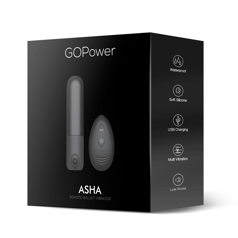 GOPOWER ASHA VIBRATING BULLET WITH REMOTE CONTROL USB SILICONE